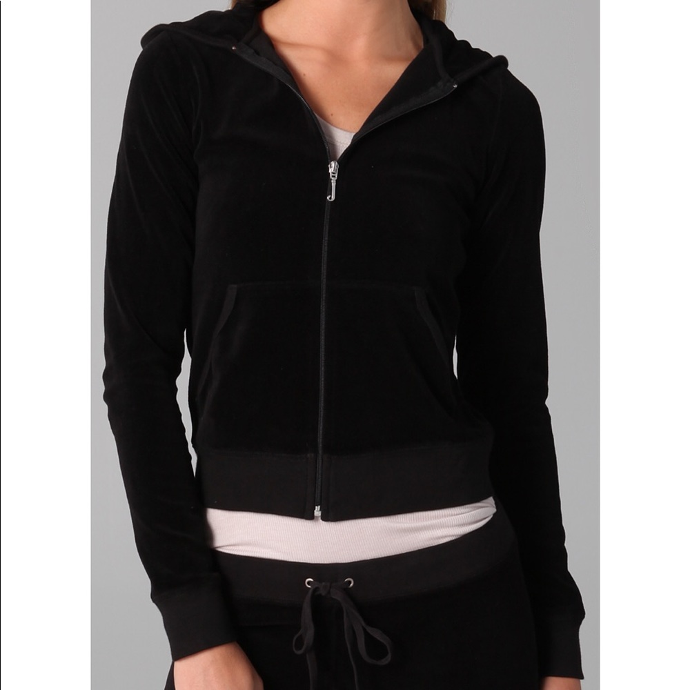 🐝 Juicy Couture Black Velvet Zip Front Hoodie